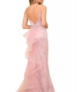 Nox Anabel - T314 Plunging V-Neck Embroidered Mermaid Gown Formal Gowns