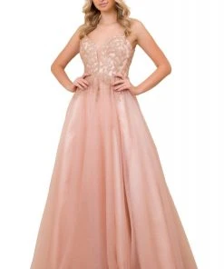 Formal Gowns Nox Anabel - T407 Beaded Foliage Glitter A-Line Gown 7 Formal Gowns Nox Anabel - T407 Beaded Foliage Glitter A-Line Gown