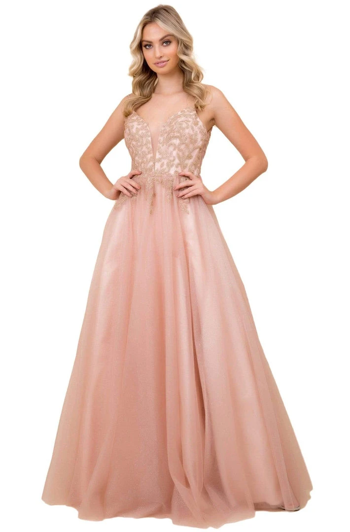 Formal Gowns Nox Anabel - T407 Beaded Foliage Glitter A-Line Gown 5 Formal Gowns Nox Anabel - T407 Beaded Foliage Glitter A-Line Gown