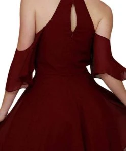 Nox Anabel - T667 Cold Shoulder Short Chiffon Dress