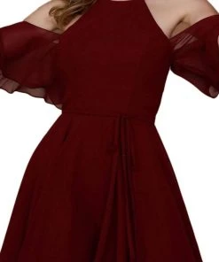 Nox Anabel - T667 Cold Shoulder Short Chiffon Dress