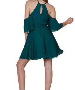 Nox Anabel - T667 Cold Shoulder Short Chiffon Dress