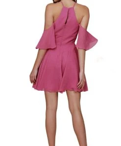 Nox Anabel - T667 Cold Shoulder Short Chiffon Dress