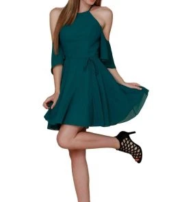 Nox Anabel - T667 Cold Shoulder Short Chiffon Dress