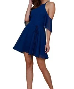 Nox Anabel - T667 Cold Shoulder Short Chiffon Dress