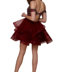 Nox Anabel - T668 Beaded Tiered A-Line Cocktail Dress