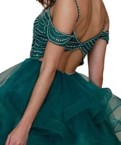 Nox Anabel - T668 Beaded Tiered A-Line Cocktail Dress