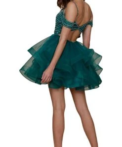 Nox Anabel - T668 Beaded Tiered A-Line Cocktail Dress