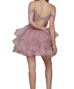 Nox Anabel - T668 Beaded Tiered A-Line Cocktail Dress