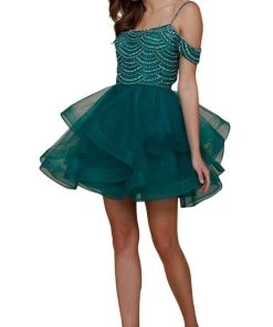 Nox Anabel - T668 Beaded Tiered A-Line Cocktail Dress