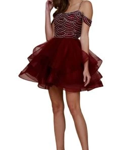 Nox Anabel - T668 Beaded Tiered A-Line Cocktail Dress