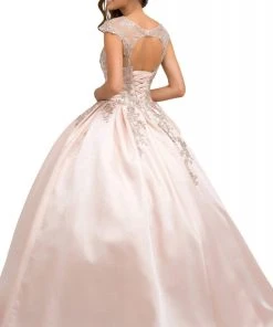 Nox Anabel - U801 Cap Sleeve Lace Appliqued Cutout Ballgown Formal Gowns