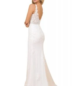 Nox Anabel - W907 Lace Appliqued Sheath Bridal Gown Formal Gowns