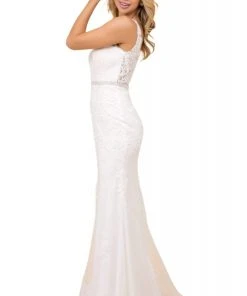 Nox Anabel - W907 Lace Appliqued Sheath Bridal Gown Formal Gowns