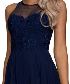 Formal Gowns Nox Anabel - Y009 Jeweled Lace Bodice Chiffon A-Line Evening Gown