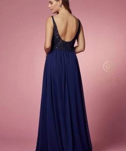 Nox Anabel - Y299 Sleeveless Beaded Lace Applique Bodice A-Line Gown