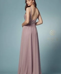 Nox Anabel - Y299 Sleeveless Beaded Lace Applique Bodice A-Line Gown