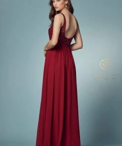 Nox Anabel - Y299 Sleeveless Beaded Lace Applique Bodice A-Line Gown