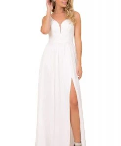 Nox Anabel - Y299 Sleeveless Beaded Lace Applique Bodice A-Line Gown