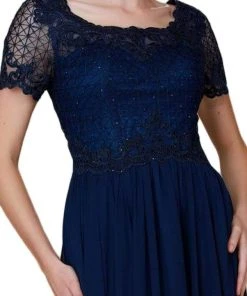 Nox Anabel - Y514 Lace Applique Short Sleeve Top Chiffon Dress