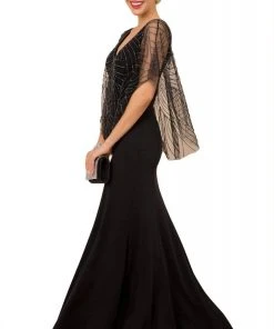 Nox Anabel - Y531 Embellished V-neck Trumpet Dress With Train Formal Gowns