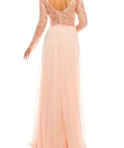 Odrella - 1147 Long Sleeve Sequined Filigree A-Line Gown Formal Gowns