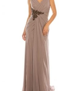 Odrella - 1301 Bead Appliqued Draped Sheath Gown Formal Gowns