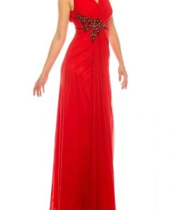 Odrella - 1301 Bead Appliqued Draped Sheath Gown Formal Gowns