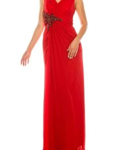Odrella - 1301 Bead Appliqued Draped Sheath Gown Formal Gowns