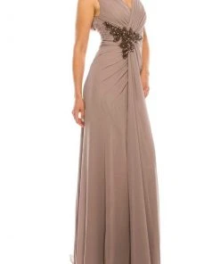Odrella - 1301 Bead Appliqued Draped Sheath Gown Formal Gowns
