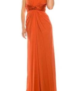 Odrella - 1698 Gathered Embellished Halter Crepe Chiffon Evening Dress