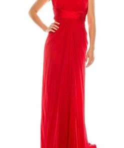 Odrella - 1698 Gathered Embellished Halter Crepe Chiffon Evening Dress