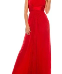 Odrella - 1698 Gathered Embellished Halter Crepe Chiffon Evening Dress