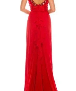 Odrella - 1698 Gathered Embellished Halter Crepe Chiffon Evening Dress