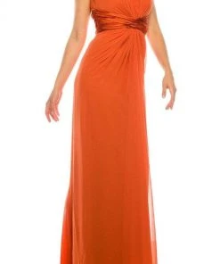Odrella - 1698 Gathered Embellished Halter Crepe Chiffon Evening Dress