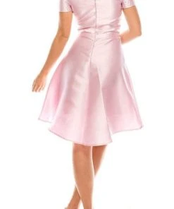 Cocktail Dresses Odrella - 4503 Beaded Off Shoulder Short Sleeves A-Line Cocktail Dress