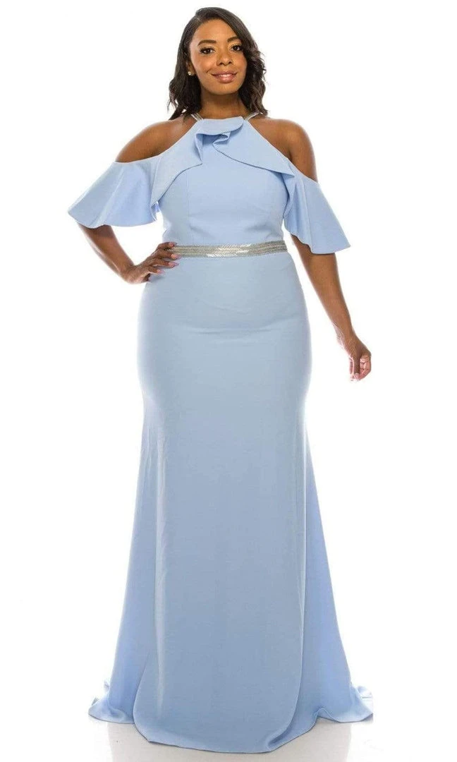 Odrella - 4513 Halter Ruffles Cold Shoulder Beaded Trumpet Gown Formal Gowns 7 Odrella - 4513 Halter Ruffles Cold Shoulder Beaded Trumpet Gown Formal Gowns