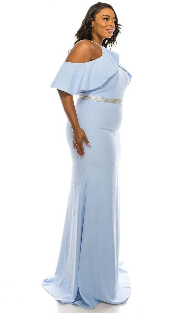 Odrella - 4513 Halter Ruffles Cold Shoulder Beaded Trumpet Gown Formal Gowns 8 Odrella - 4513 Halter Ruffles Cold Shoulder Beaded Trumpet Gown Formal Gowns