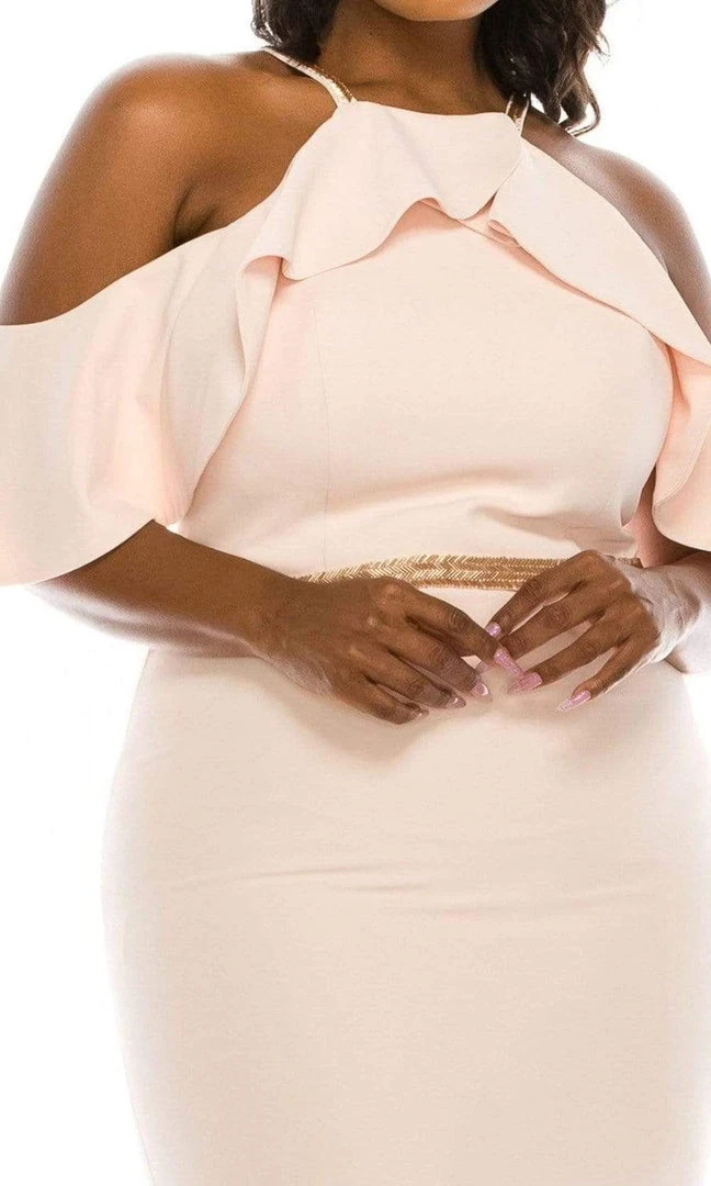 Odrella - 4513 Halter Ruffles Cold Shoulder Beaded Trumpet Gown Formal Gowns 5 Odrella - 4513 Halter Ruffles Cold Shoulder Beaded Trumpet Gown Formal Gowns