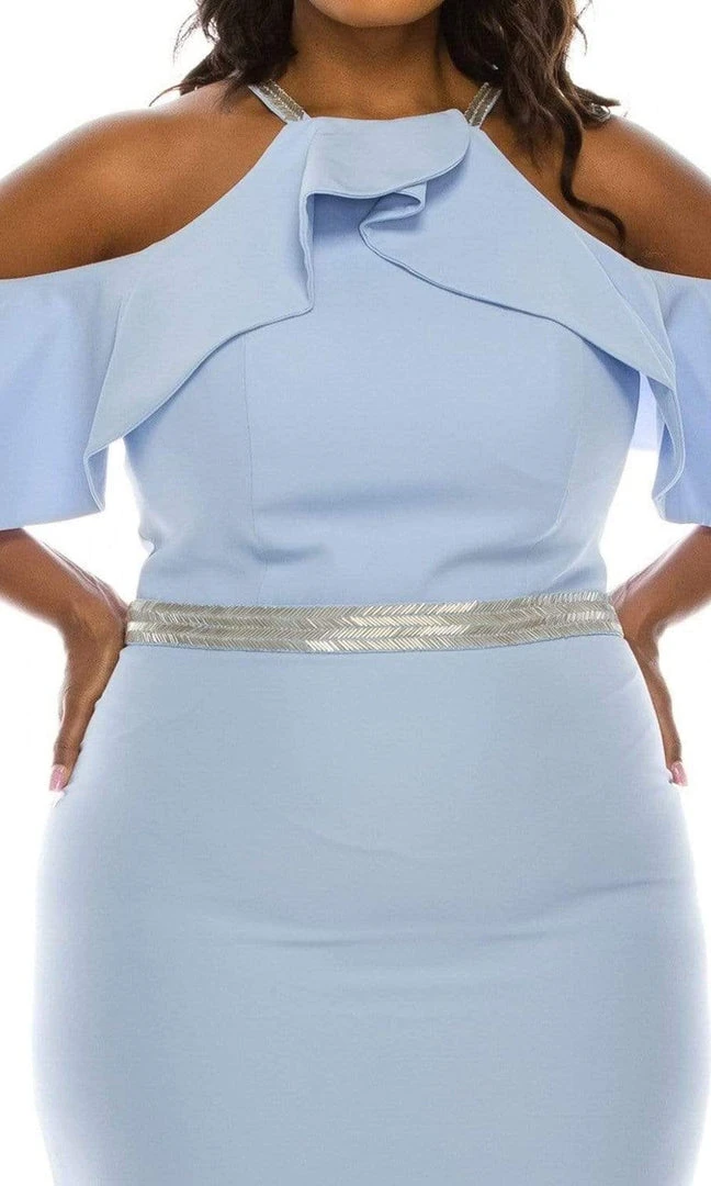 Odrella - 4513 Halter Ruffles Cold Shoulder Beaded Trumpet Gown Formal Gowns 9 Odrella - 4513 Halter Ruffles Cold Shoulder Beaded Trumpet Gown Formal Gowns