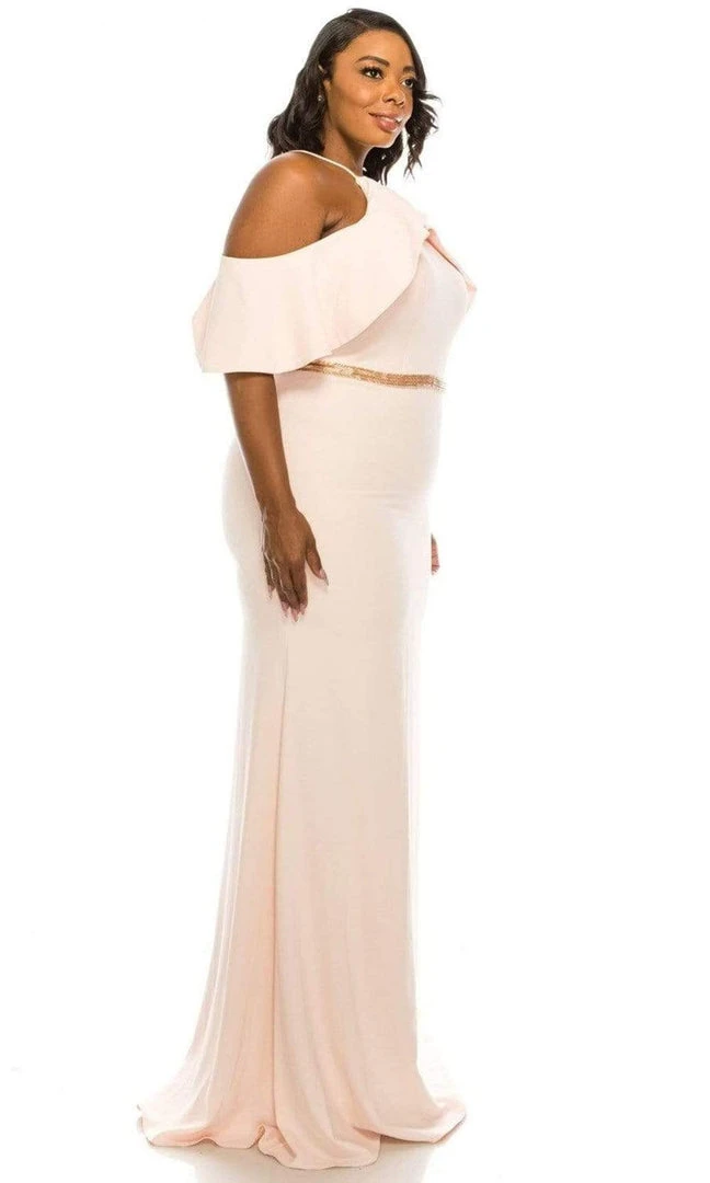 Odrella - 4513 Halter Ruffles Cold Shoulder Beaded Trumpet Gown Formal Gowns 4 Odrella - 4513 Halter Ruffles Cold Shoulder Beaded Trumpet Gown Formal Gowns