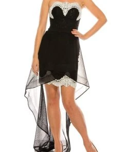 Cocktail Dresses Odrella - 4572 Embroidered Strapless High Low Dress