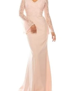 Odrella - 4619B Long Sleeve Beaded Lace Trumpet Gown Formal Gowns
