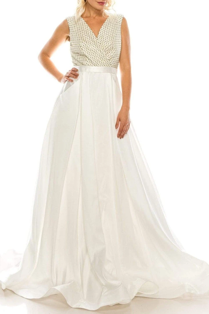 Odrella - 4747 Surplice Glitter Lattice Bodice A-Line Gown 6 Odrella - 4747 Surplice Glitter Lattice Bodice A-Line Gown