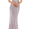 Formal Gowns Odrella - 4763 V Neck Cutout Waist Metallic Rib Sheath Evening Gown