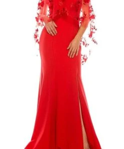 Formal Gowns Odrella - 7Y1037 Off-Shoulder Trumpet Gown With Embroidered Mesh Cape 14 Formal Gowns Odrella - 7Y1037 Off-Shoulder Trumpet Gown With Embroidered Mesh Cape