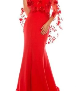 Formal Gowns Odrella - 7Y1037 Off-Shoulder Trumpet Gown With Embroidered Mesh Cape 17 Formal Gowns Odrella - 7Y1037 Off-Shoulder Trumpet Gown With Embroidered Mesh Cape