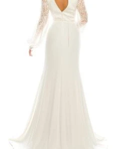 Odrella - 7Y1090 Bishop Sleeve Embroidered Mesh Jacquard Gown Formal Gowns