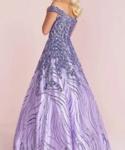 Panoply - 14009 Off Shoulder Sequin Appliqued A-Line Dress