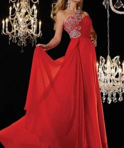 Panoply - 14622 Glittering Rhinestones And Beads Embellished One Shoulder Silky Chiffon Long Gown